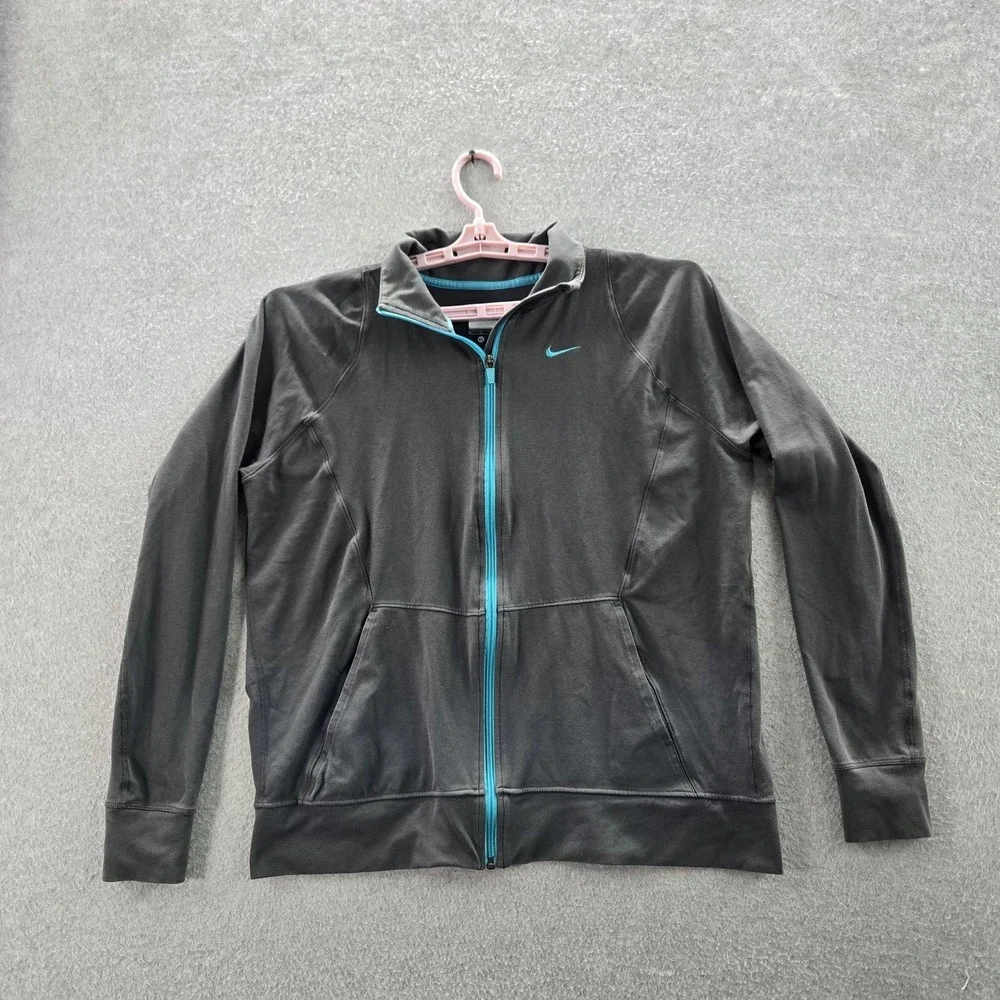 Nike Women Jacket XL Black Track Dri-Fit‎ Activewear Logo Zipper Long Sleeve